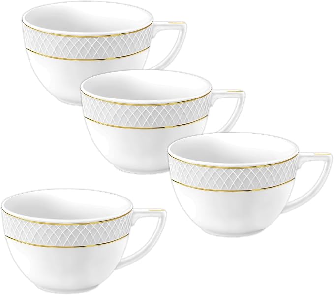 Wilmax Becher 500 ml 4er-Set Weiß mit goldfarbenem Dekor aus Porzellan