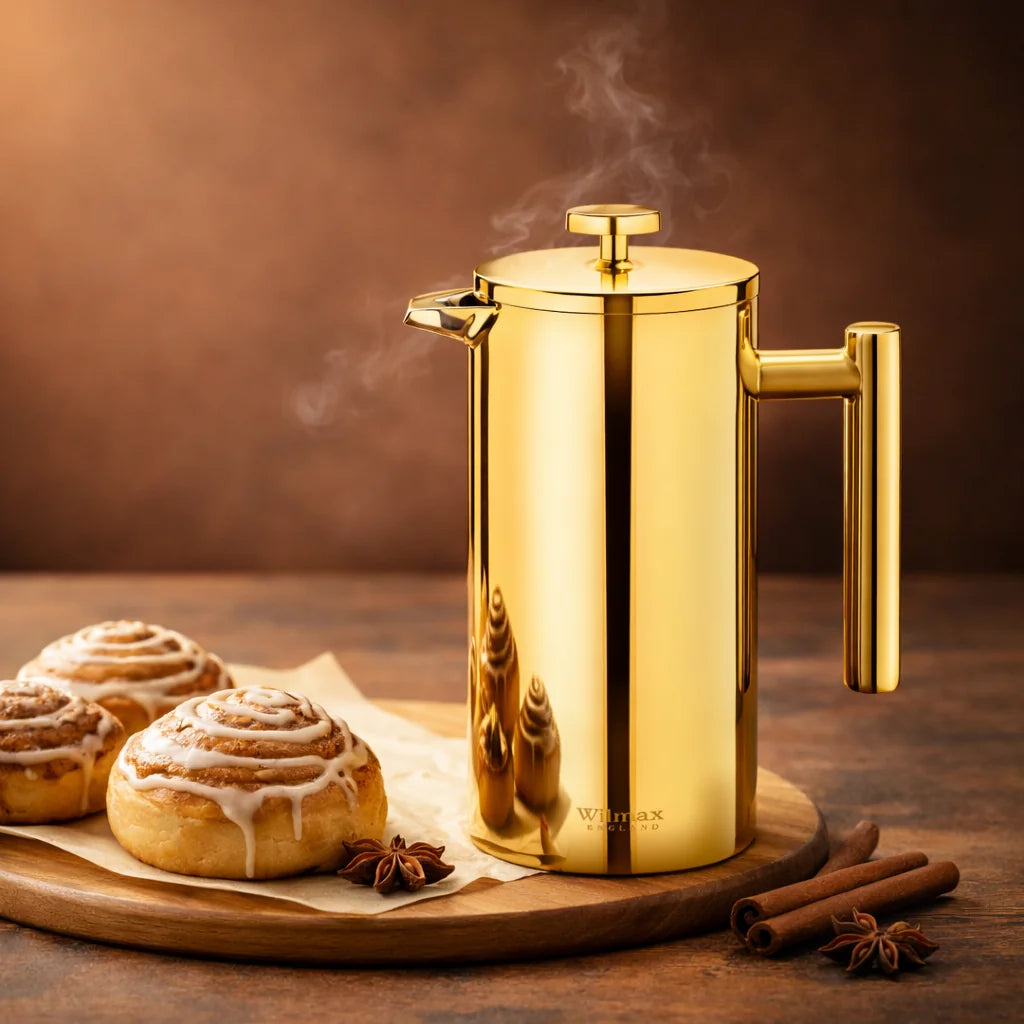 Wilmax Doppelwandige French Press 1000 ml Gold aus Edelstahl
