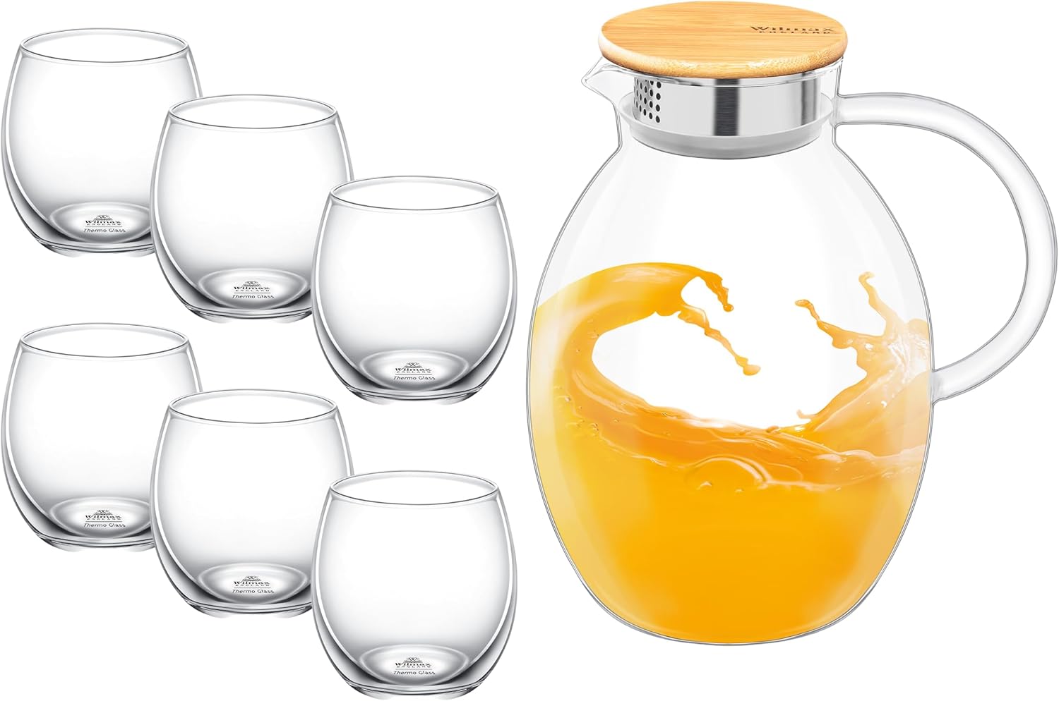 Wilmax Karaffe mit 6 Gläsern Thermoglas Set WL-888212/A-888640/A6