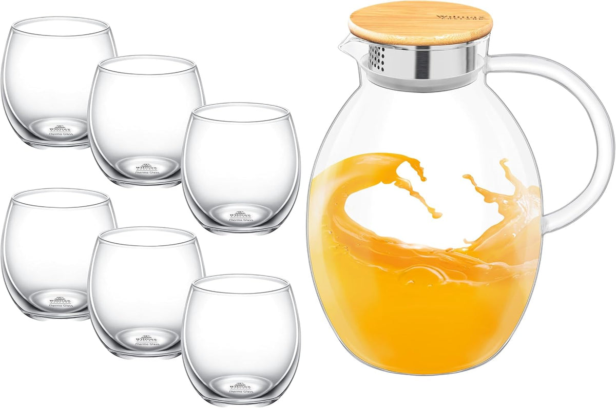 Wilmax Getränkeset 7-teilig mit Krug 1900 ml und 6 Thermogläsern 310 ml