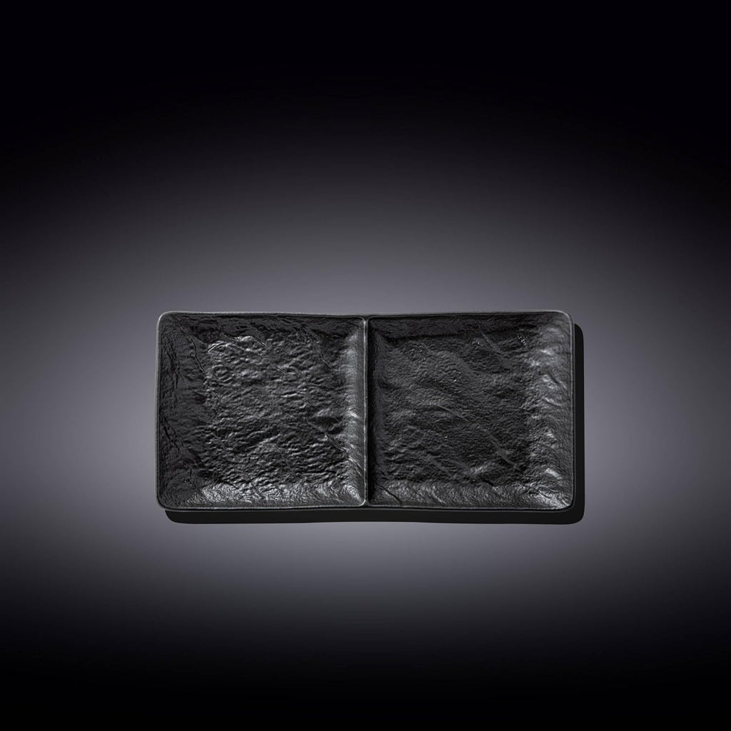 Wilmax Rechteckiger Teller mit 2 Fächern 27 × 13 cm Schwarz aus Porzellan