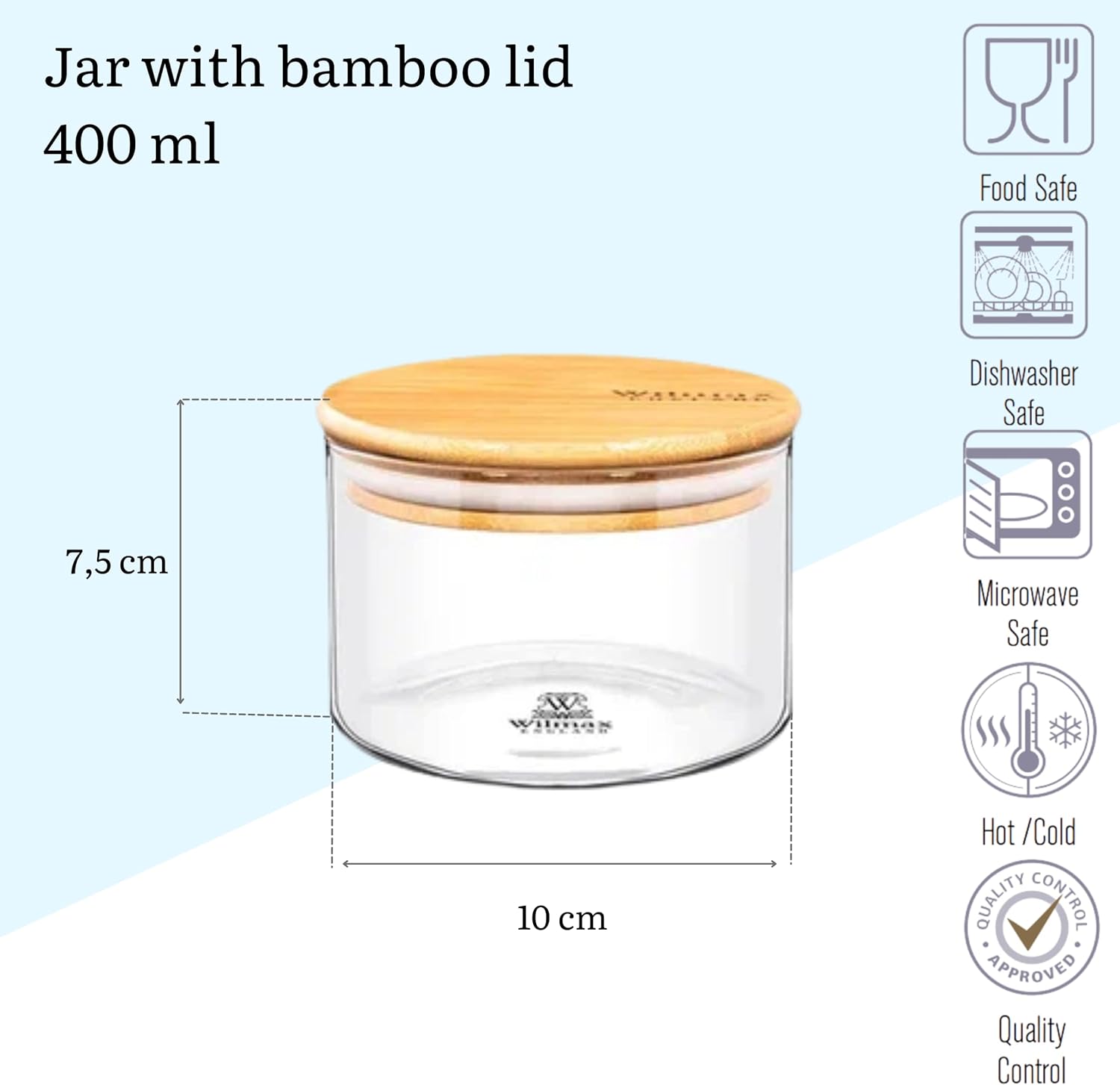 Wilmax Vorratsglas mit Bambusdeckel Borosilikatglas 400 ml WL-888501/A