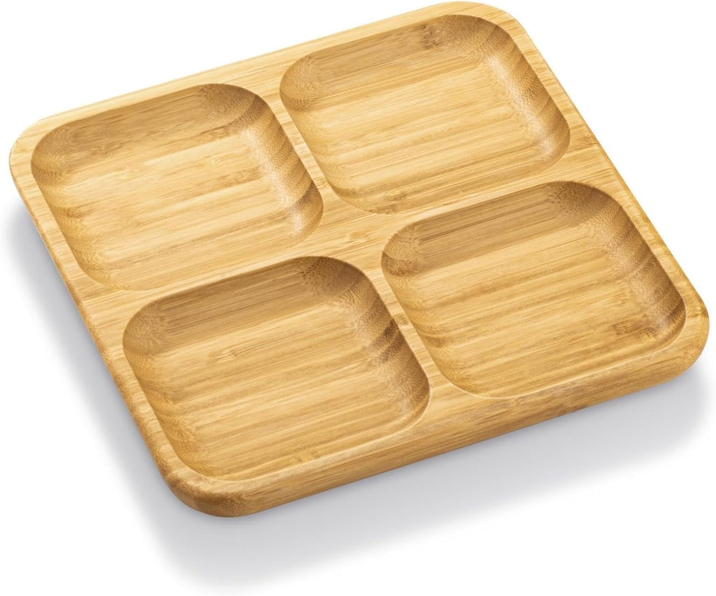 Wilmax Servierplatte mit 4 Fächern 22 × 22 cm Natur aus Bambus