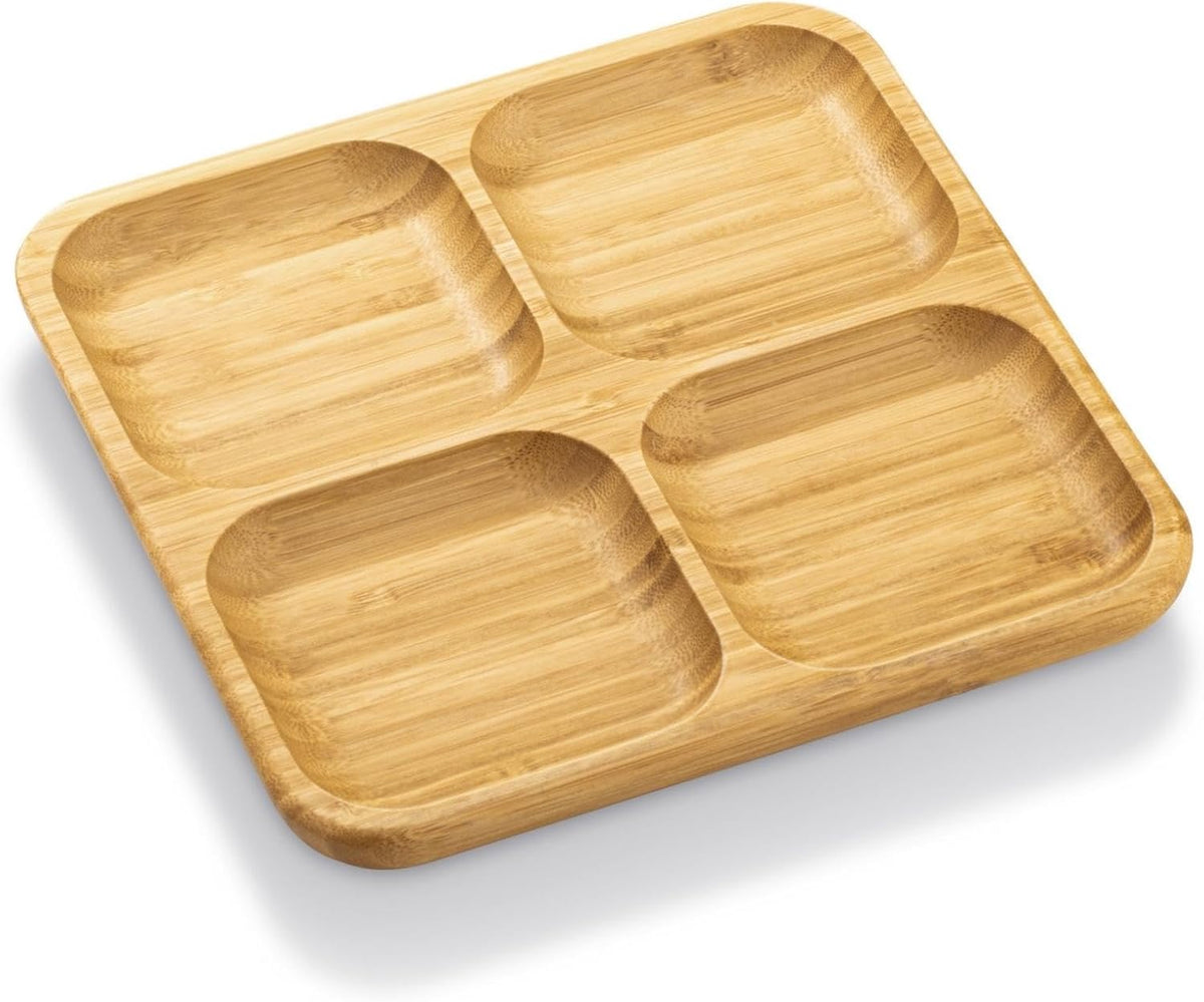 Wilmax Servierplatte mit 4 Fächern 22 × 22 cm Natur aus Bambus