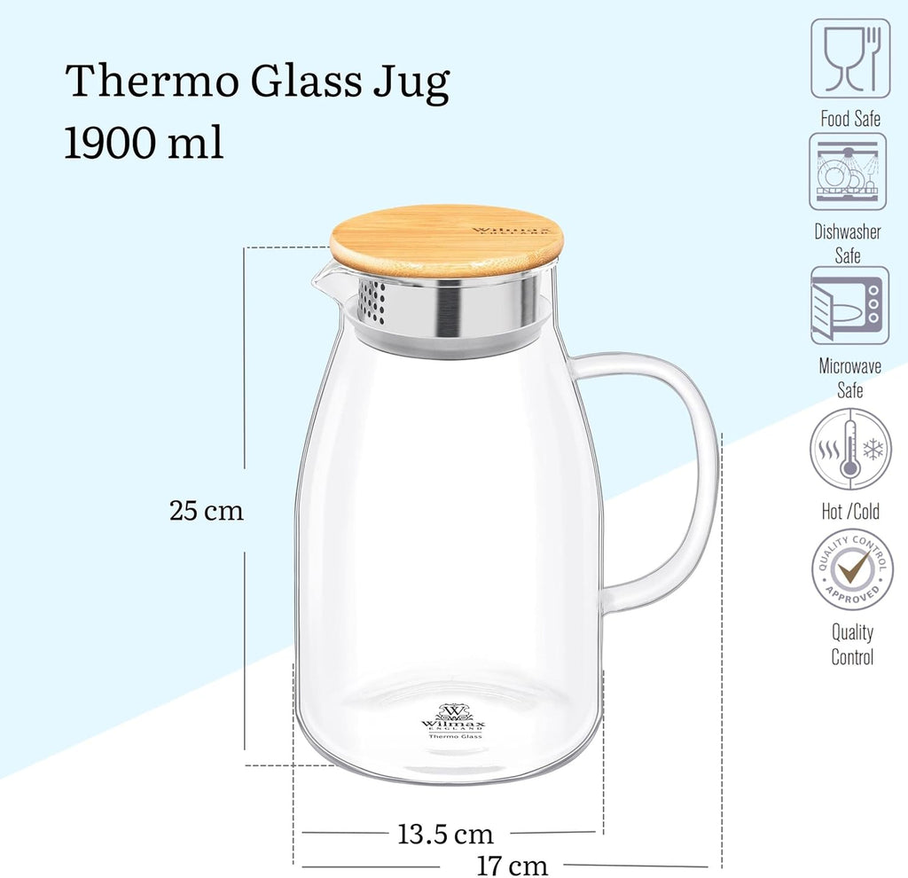 Wilmax Karaffe 1900 ml Thermoglas mit Bambusdeckel Transparent WL-888216/A