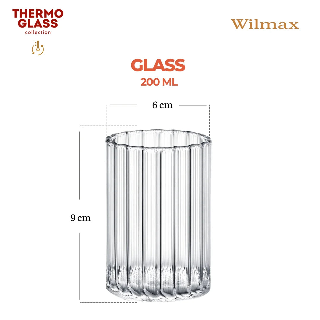 Wilmax Geriffeltes Glas 200 ml Transparent aus Borosilikatglas