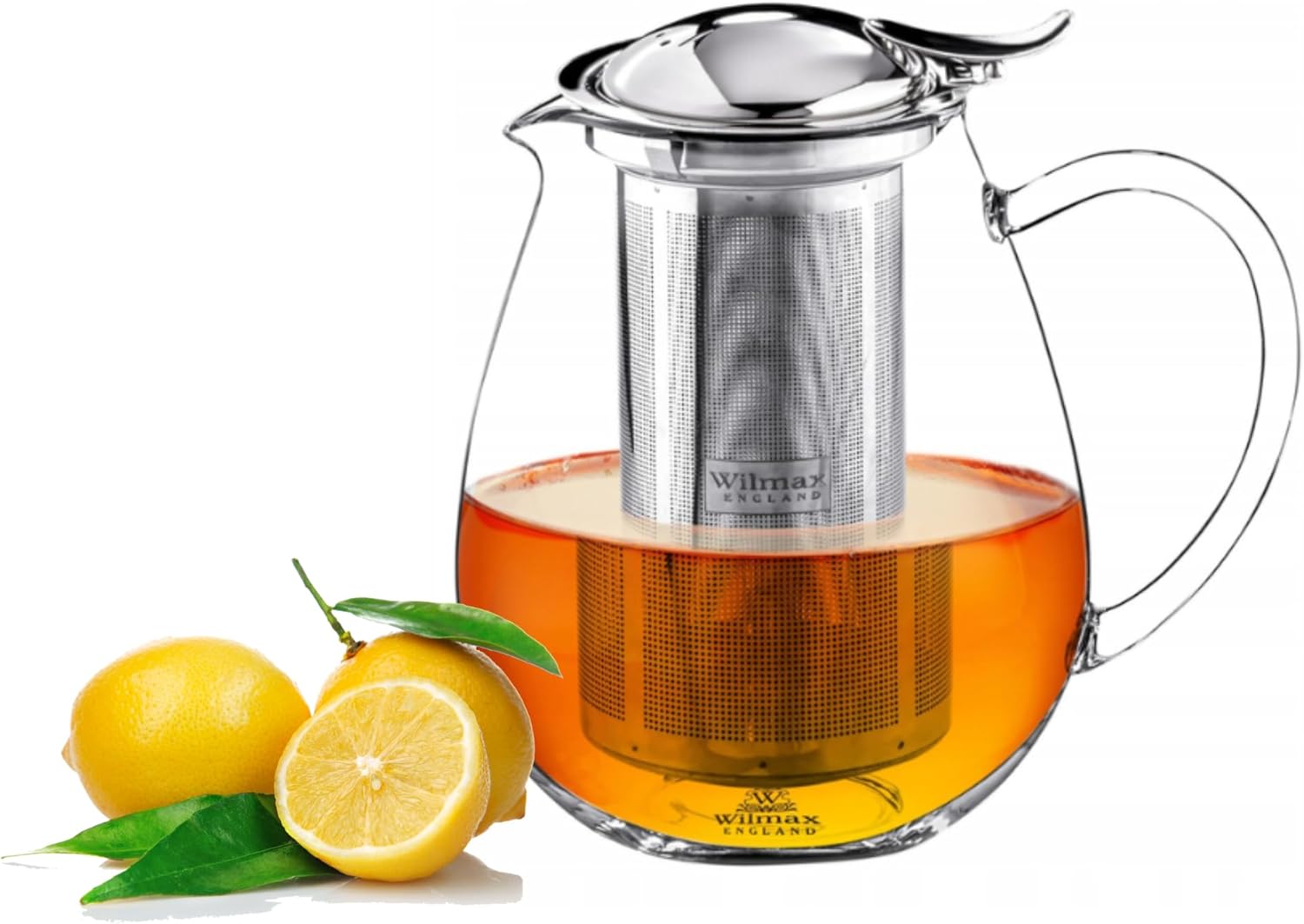 Wilmax Teekanne 600 ml mit Edelstahlfilter Transparent und Silber aus Thermoglas