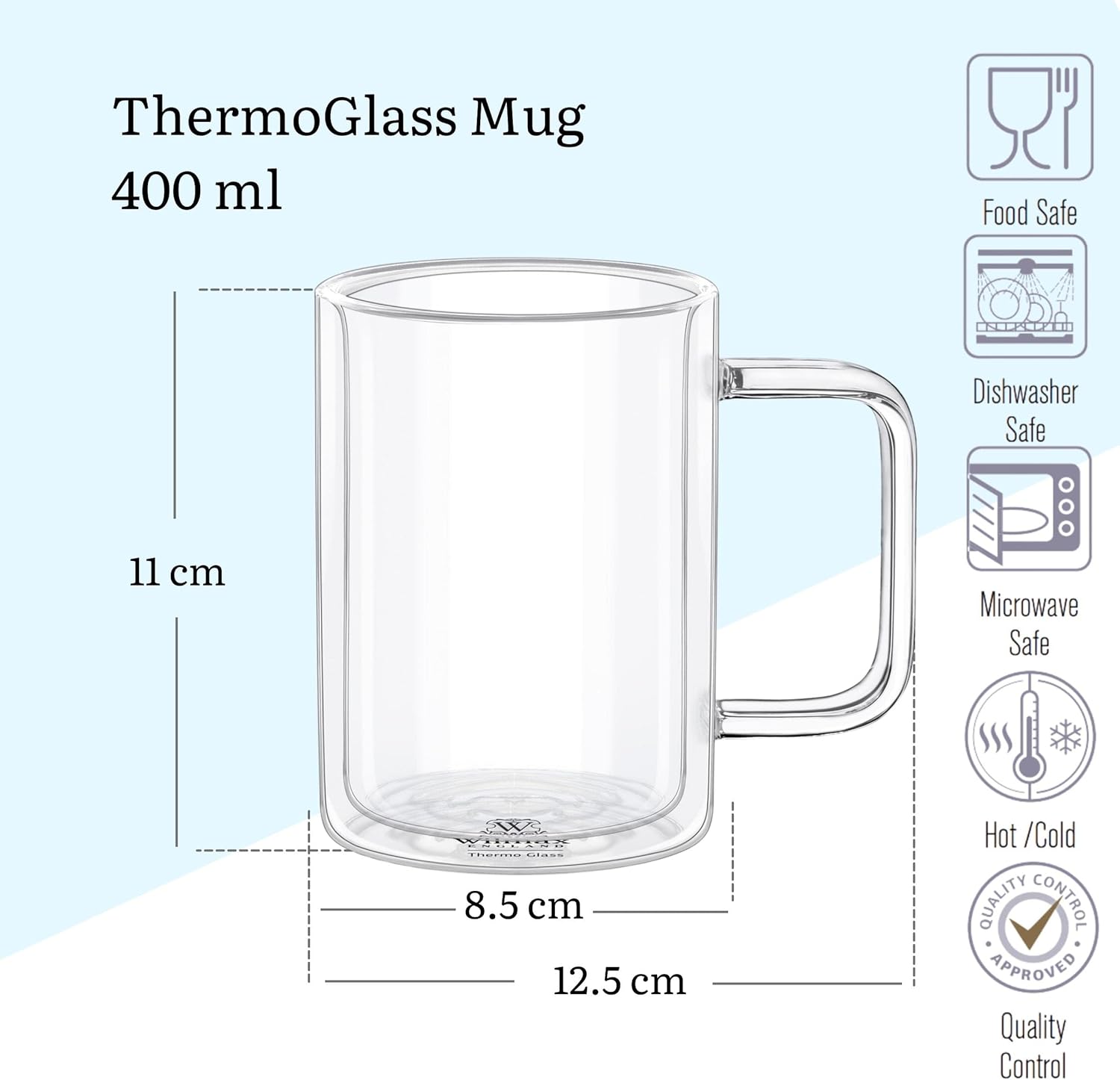 Wilmax Doppelwandiger Becher 400 ml 4er Set Borosilikatglas WL-888720/A4