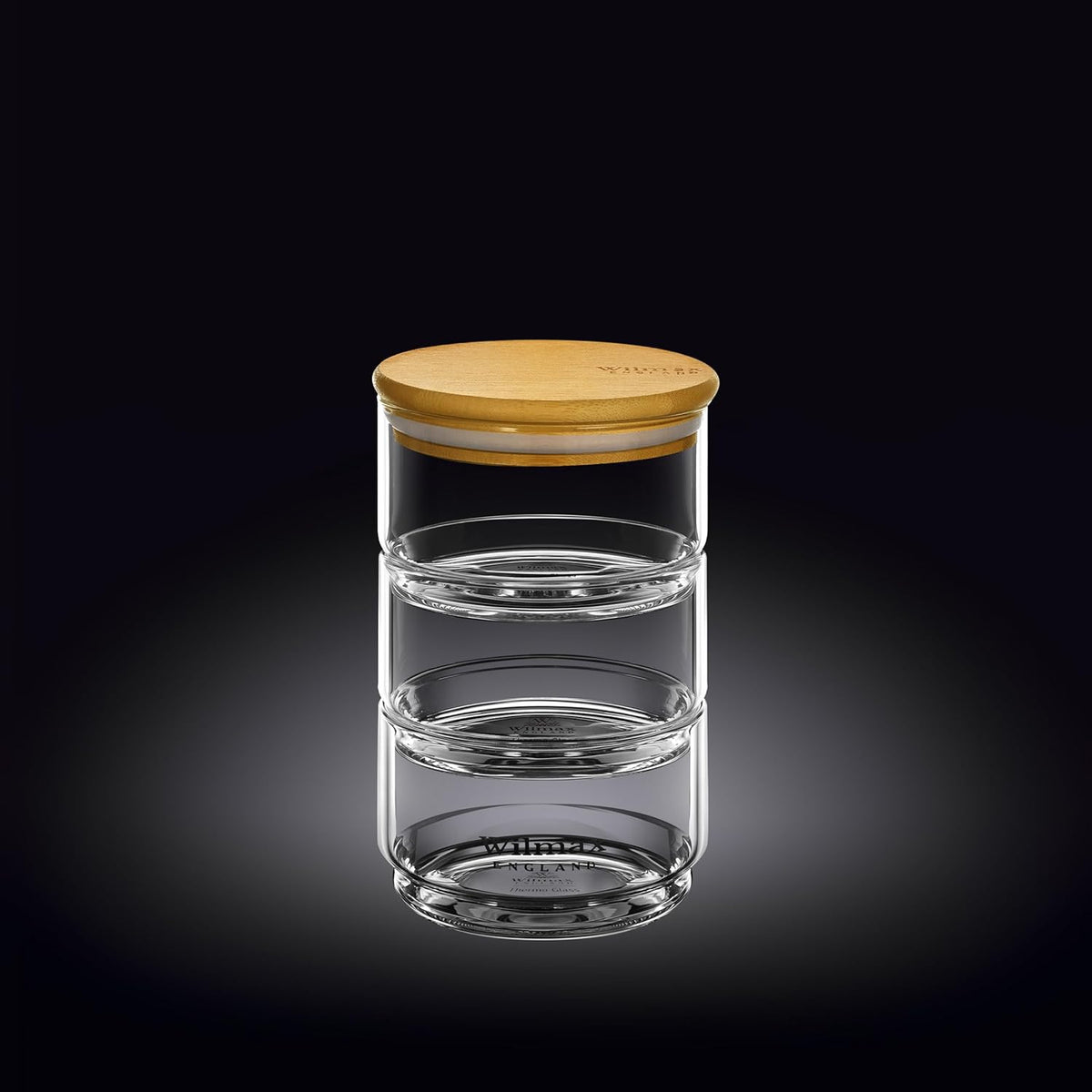 Wilmax 3-stufiges Vorratsglas, 12 x 20 cm, Thermo-Glas & Bambusdeckel, WL-888522/A