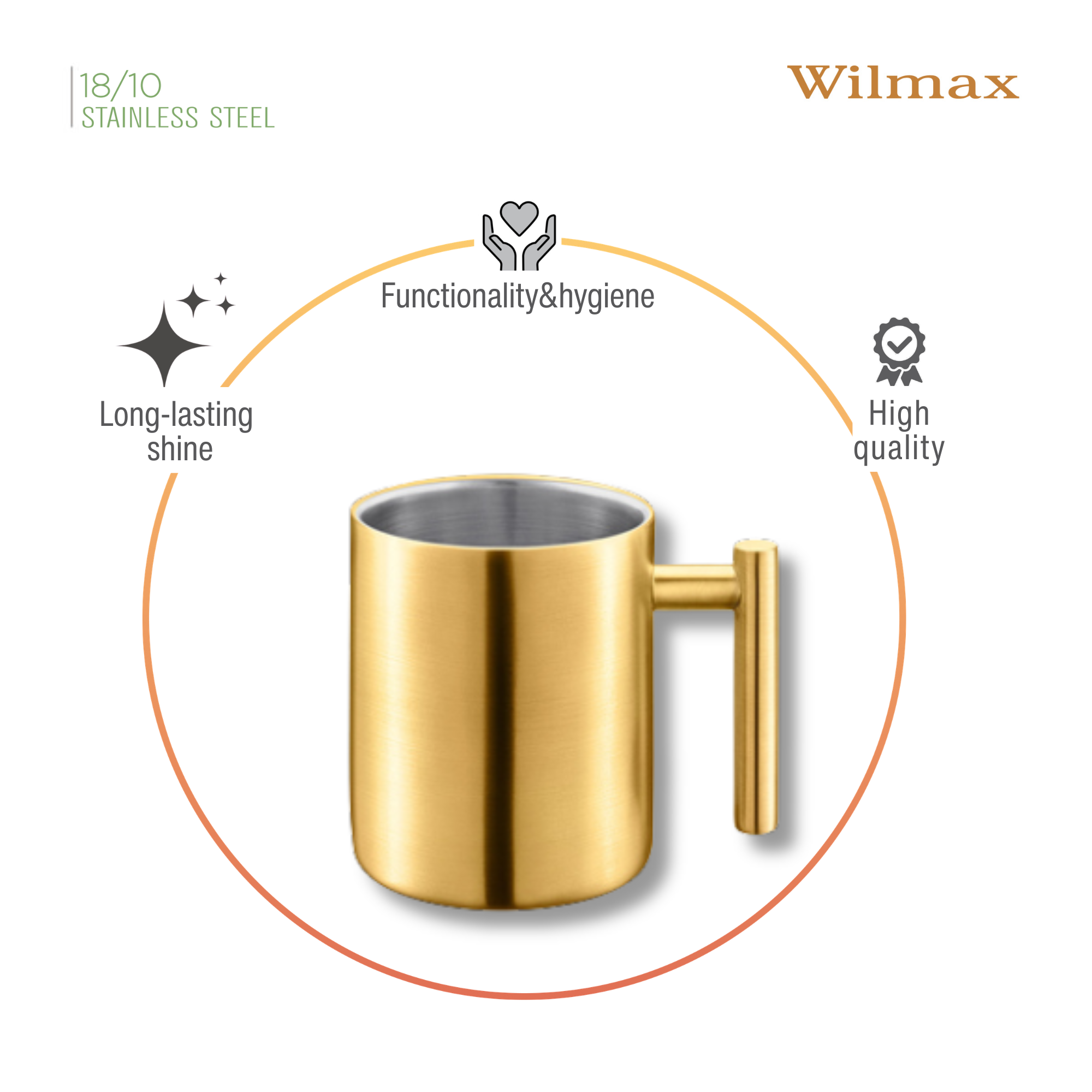 Wilmax Doppelwandiger Becher 350 ml Gold aus Edelstahl