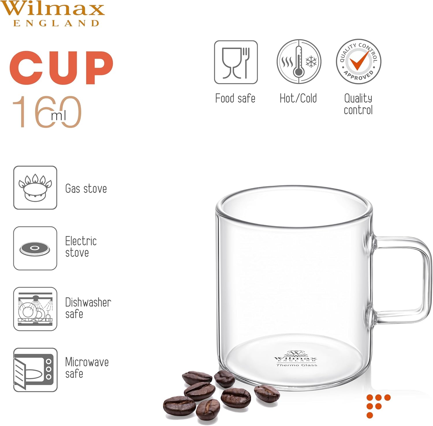 Wilmax Kaffeetasse 160 ml Transparent aus Borosilikatglas