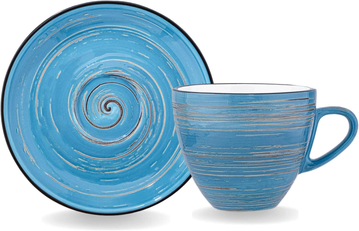 Wilmax Tasse mit Untertasse 300 ml 6er-Set Blau aus Porzellan