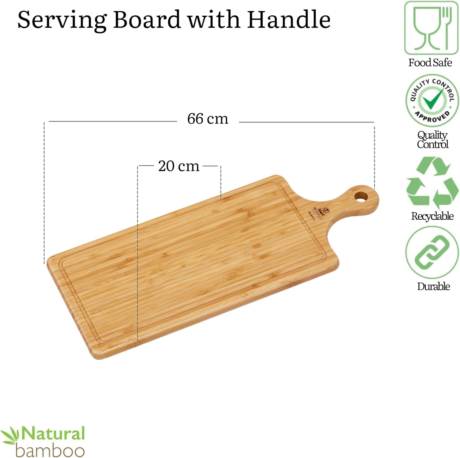 Wilmax Bambus Servierbrett mit Griff 66x20 cm Natur WL-771136/A