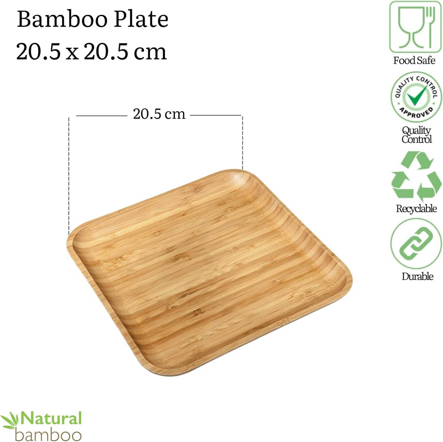 Wilmax Bambus-Teller, 20,5 x 20,5 cm, 2er Set, WL-771021/A2
