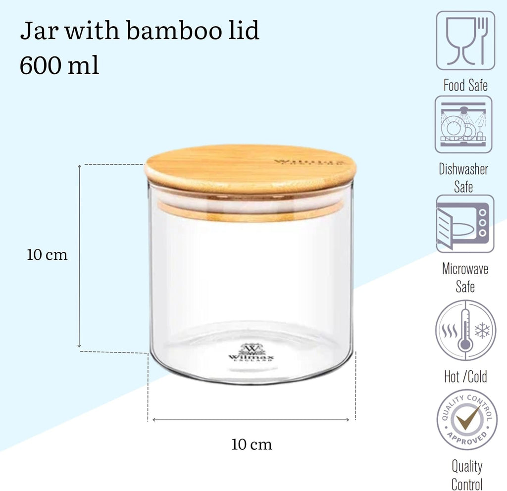 Wilmax Vorratsglas 600 ml mit Bambusdeckel 3er Set WL-888502/A3
