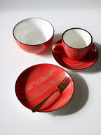 Wilmax Tasse mit Untertasse 300 ml 6er-Set Rot aus Porzellan