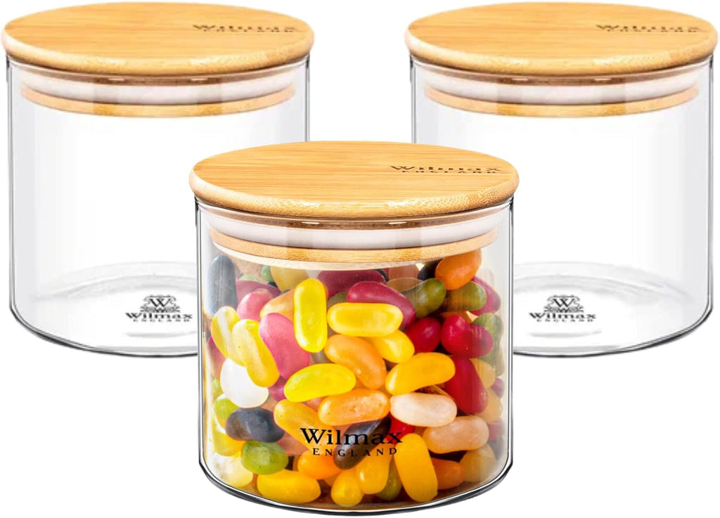Wilmax Vorratsglas 600 ml mit Bambusdeckel 3er Set WL-888502/A3