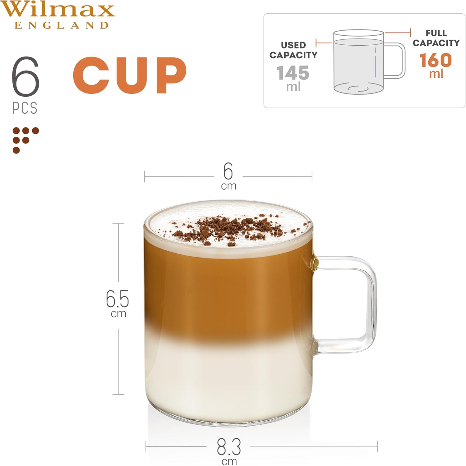 Wilmax Kaffeetasse 160 ml Transparent aus Borosilikatglas