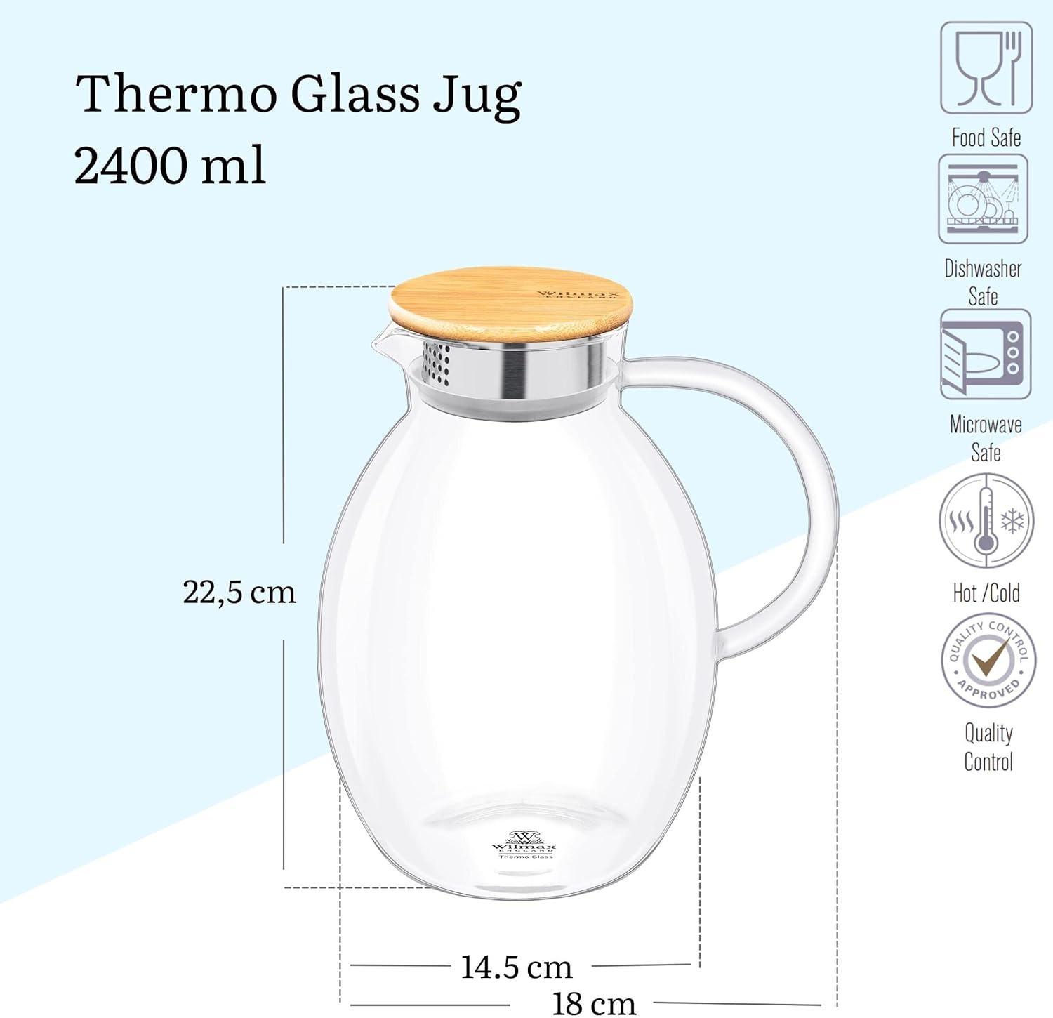 Wilmax Karaffe 2400 ml Thermoglas mit Bambusdeckel Transparent WL-888212/A
