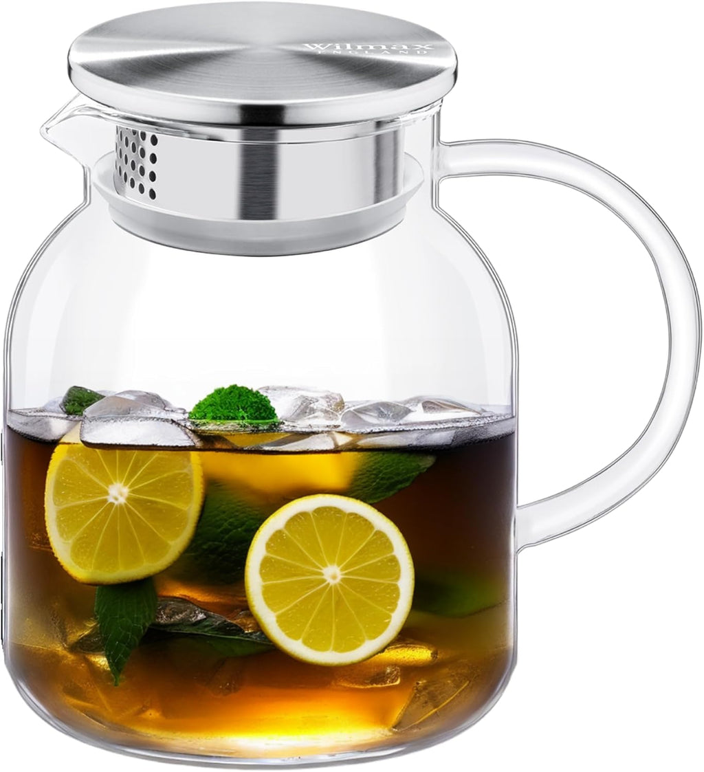 Wilmax Karaffe 1000 ml Thermoglas mit Edelstahl Deckel Transparent WL-888213/A