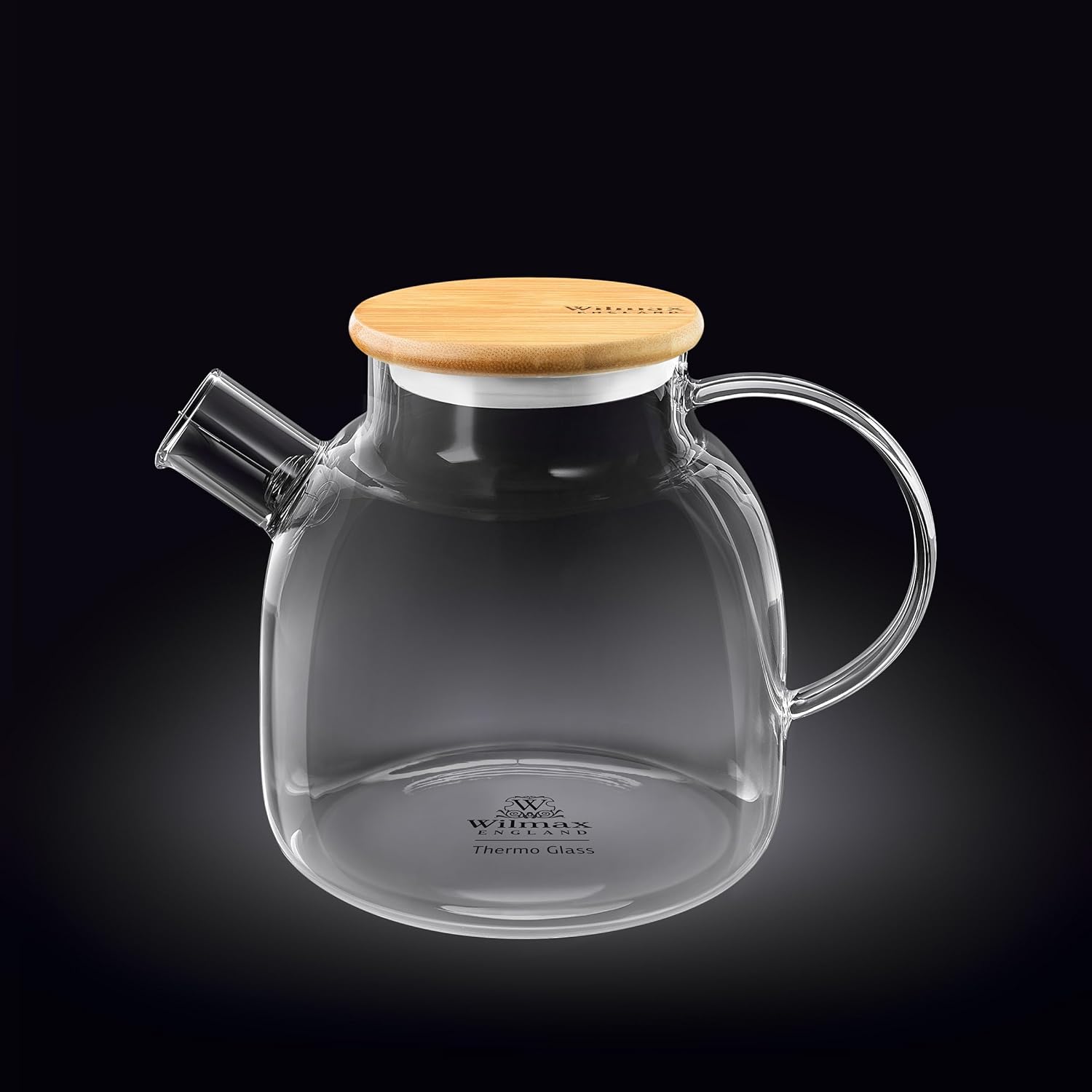 Wilmax Teekanne 1200 ml mit Bambusdeckel Transparent aus Thermoglas