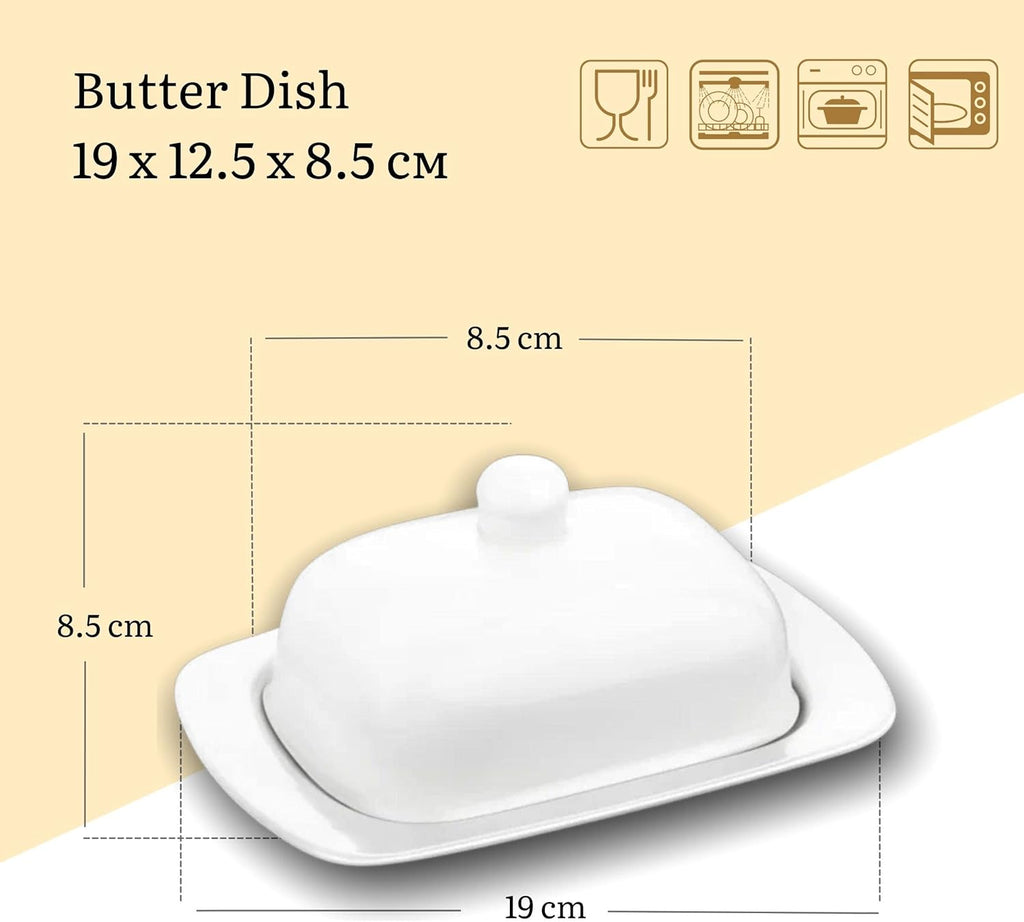 Wilmax Servierset 2-teilig mit Butterdose 19 cm mit goldfarbenem Messer Weiß aus Porzellan