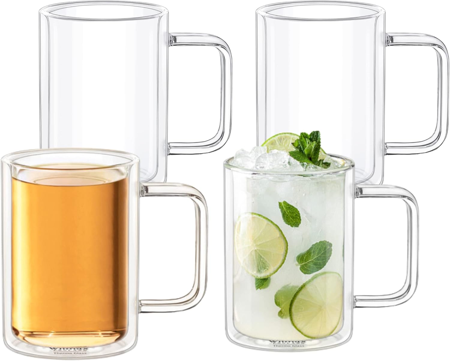 Wilmax Doppelwandiger Becher 400 ml 4er Set Borosilikatglas WL-888720/A4