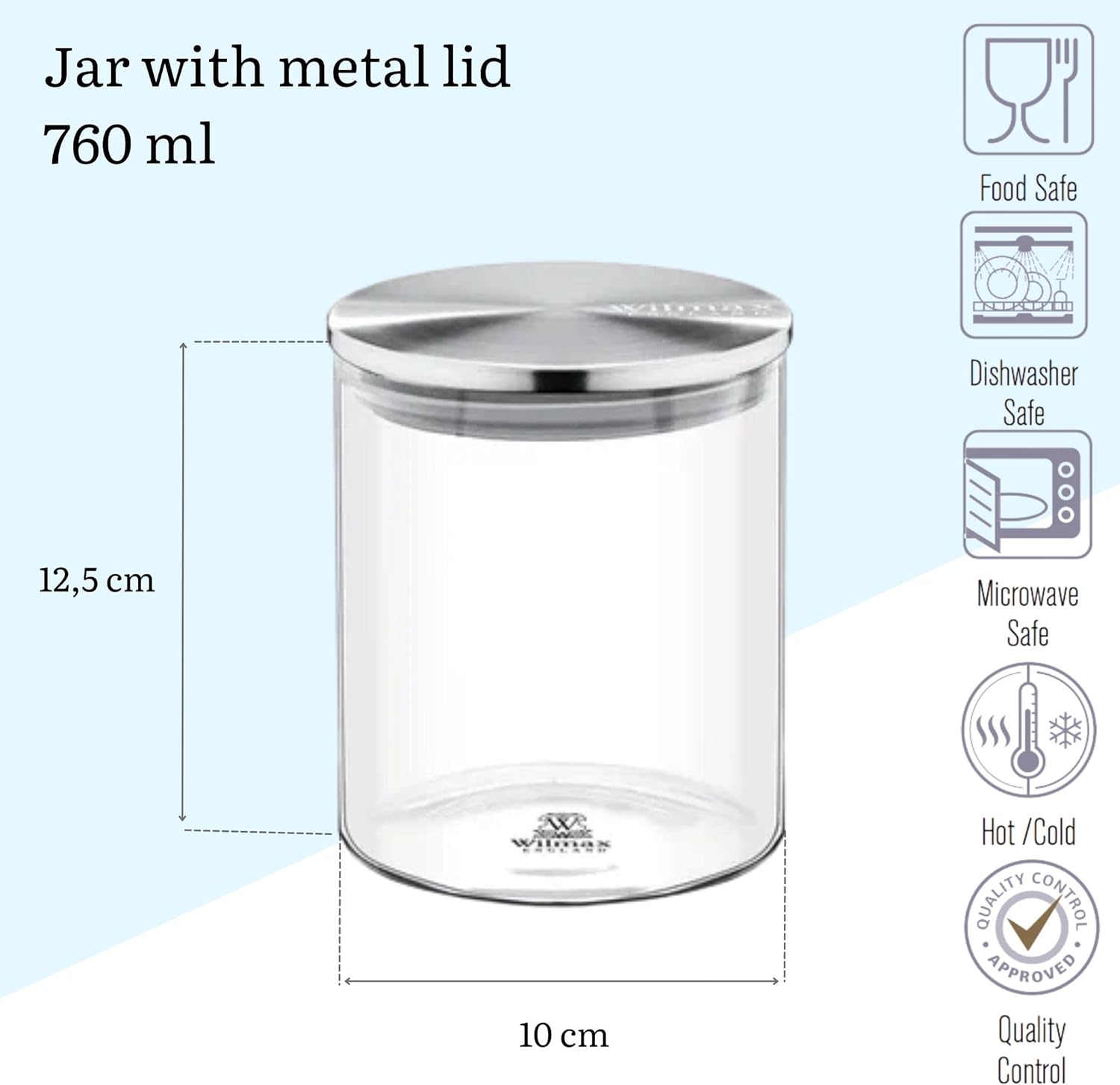 Wilmax Vorratsglas 760 ml mit Edelstahldeckel 3er Set WL-888513/A3