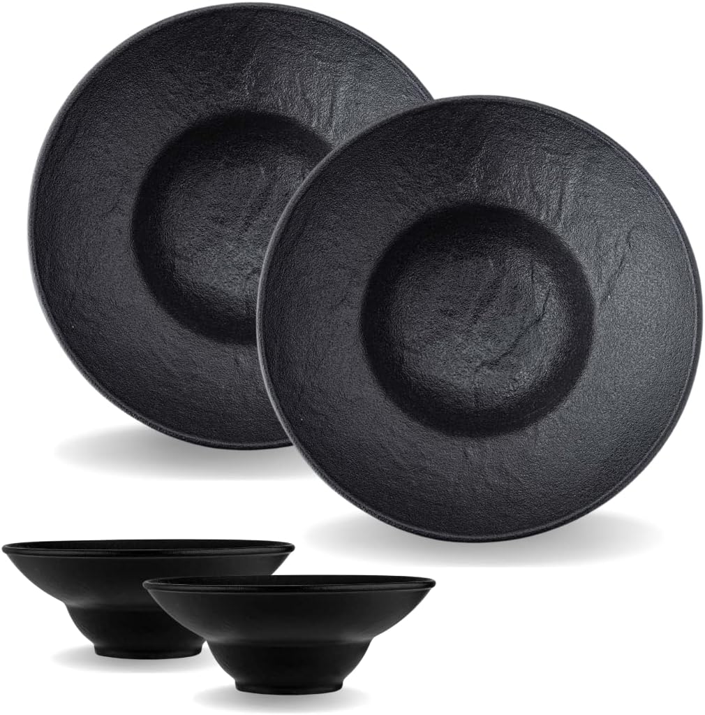 Wilmax Tiefes Porzellanteller-Set 2-teilig 1100 ml Schwarz WL-661113/A2