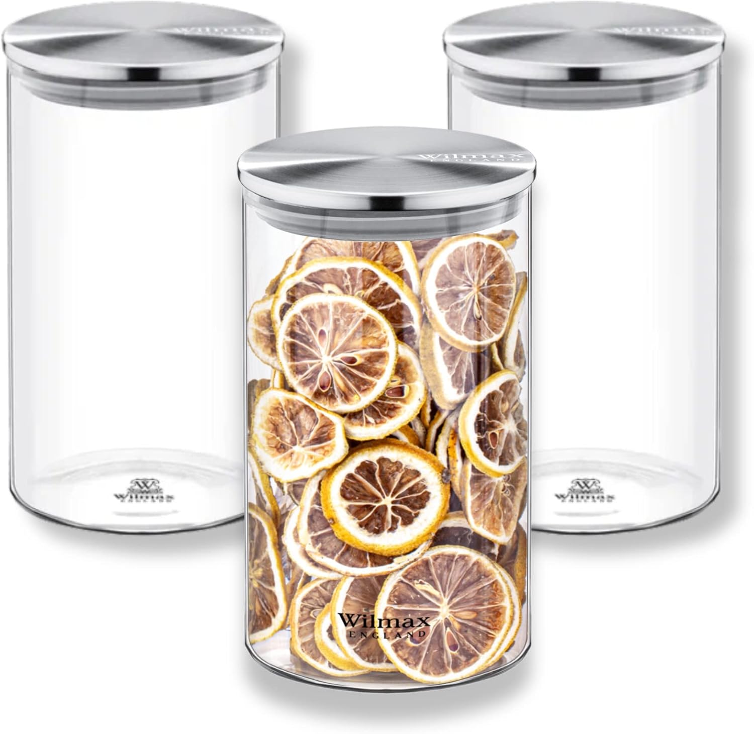 Wilmax Vorratsglas 1100 ml mit Edelstahldeckel 3er Set WL-888515/A3