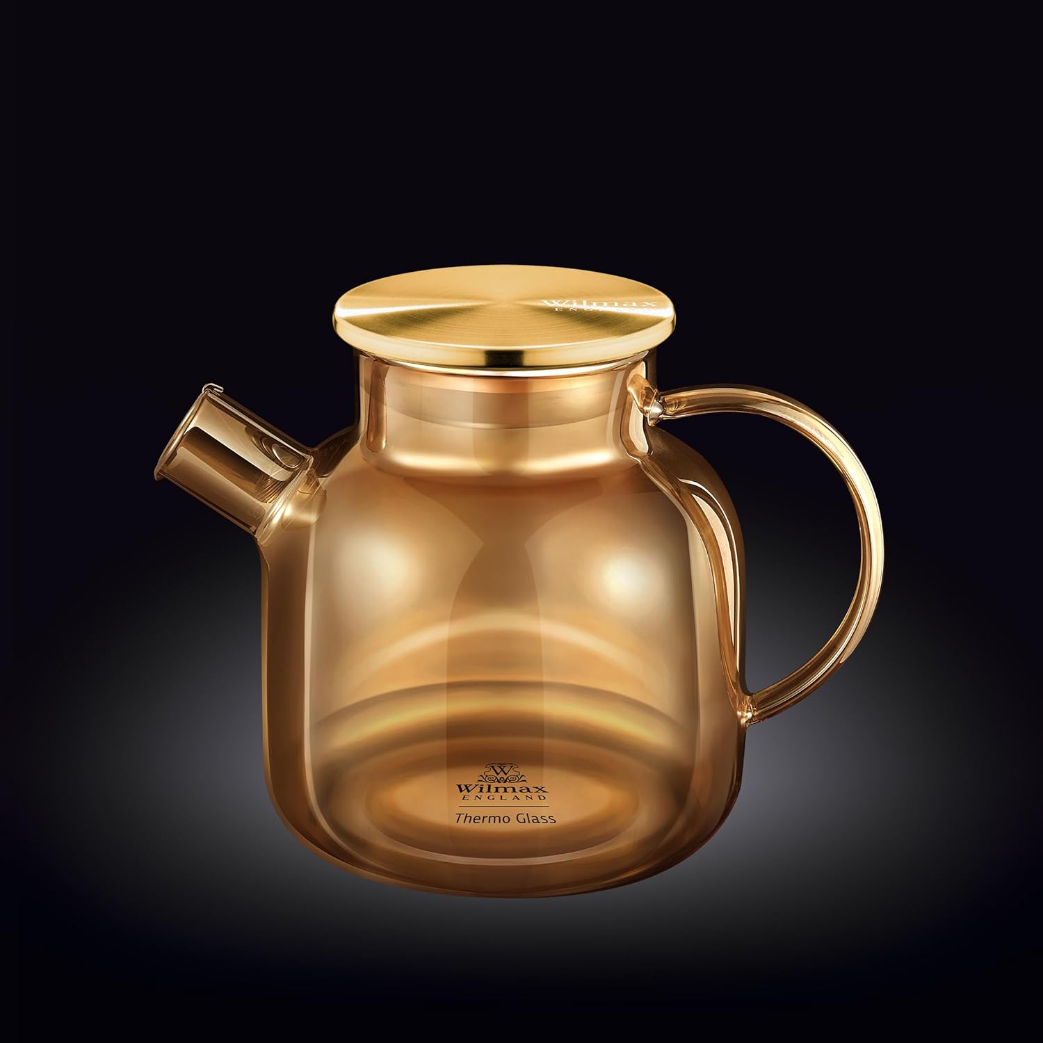 Wilmax Teekanne 1200 ml mit Federfilter und mit Edelstahldeckel Gold aus Thermoglas