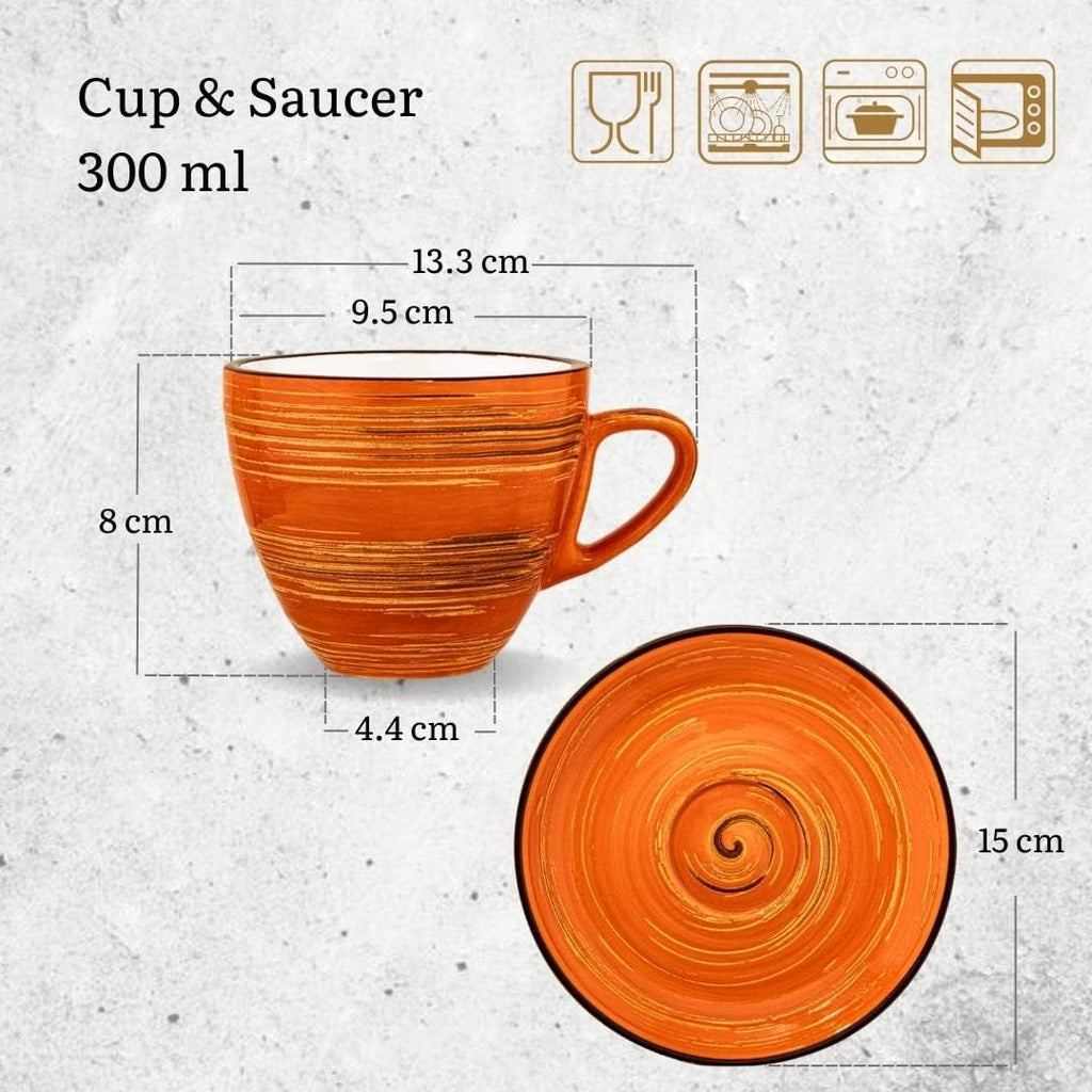 Wilmax Tasse mit Untertasse 300 ml 6er-Set Orange aus Porzellan