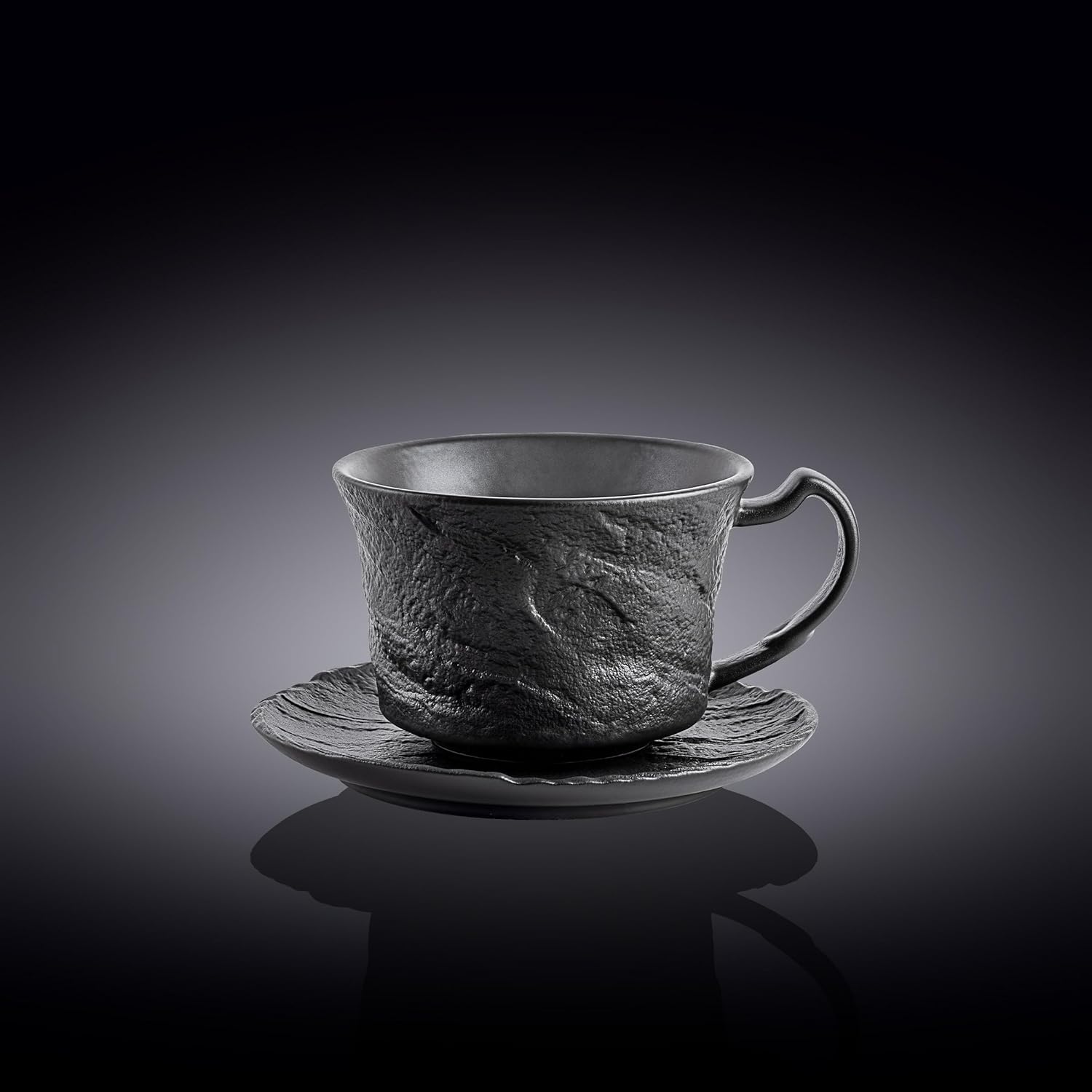 Wilmax Kaffeetassen Set 2er Schwarz 250 ml mit Untertasse Porzellan WL-661152/AB2