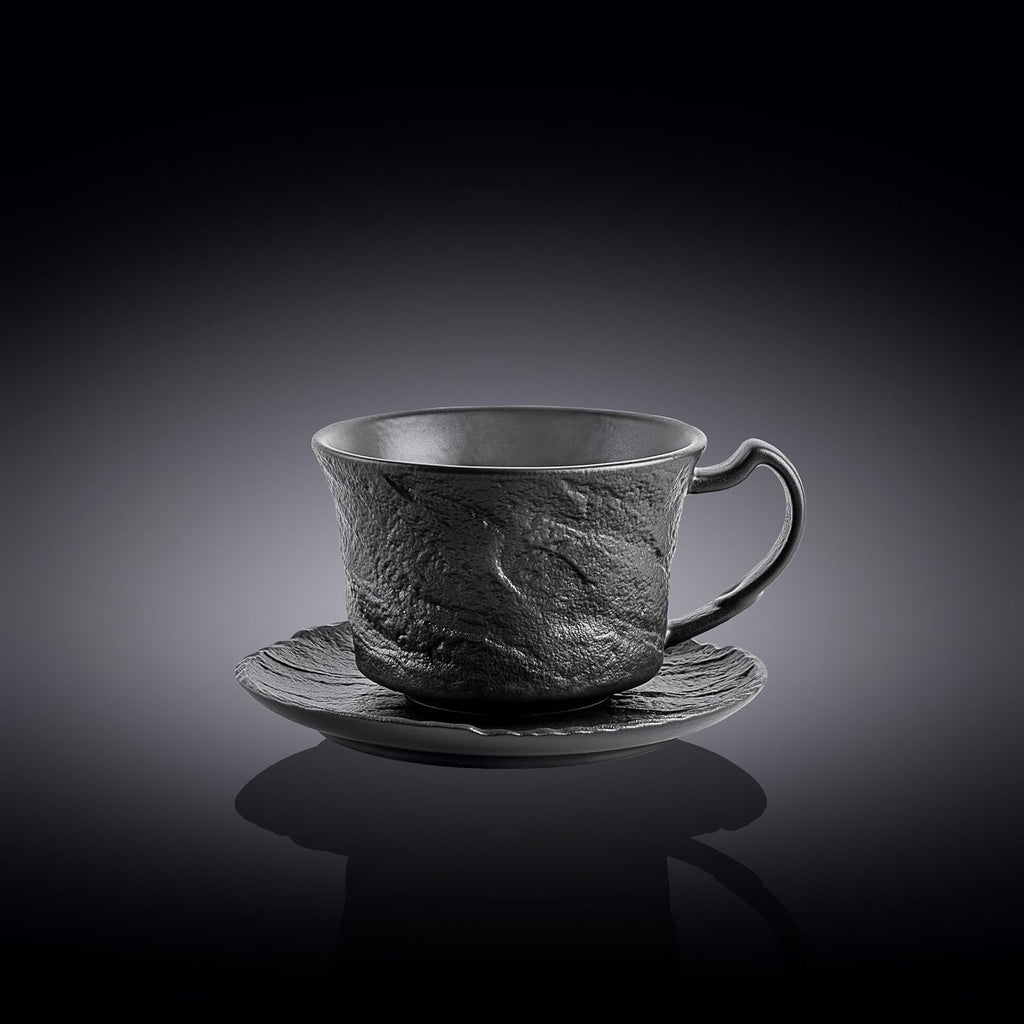 Wilmax Kaffeetassen Set mit Untertassen 250 ml 2er Schwarz WL-661152/AB2