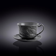 Wilmax Kaffeetassen Set 2er Schwarz 250 ml mit Untertasse Porzellan WL-661152/AB2
