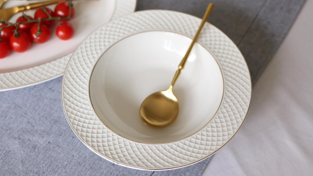 Wilmax Tiefer Teller 22,5 cm 2er-Set Weiß mit Goldrand aus Porzellan