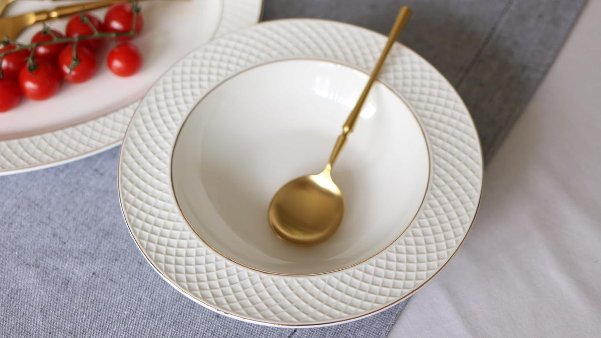 Wilmax Tiefer Teller 22,5 cm 2er-Set Weiß mit Goldrand aus Porzellan