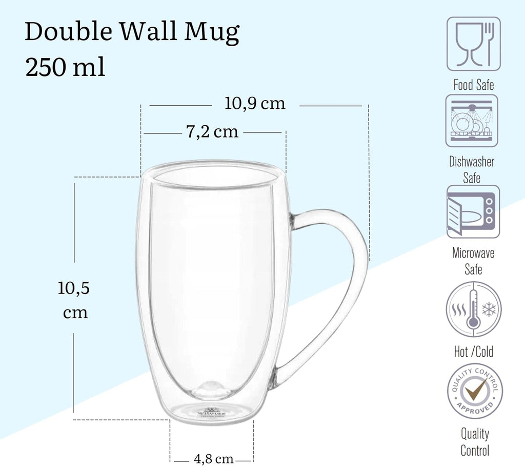 Wilmax Doppelwandiger Becher 4er-Set (2x 400 ml / 2x 250 ml) Transparent