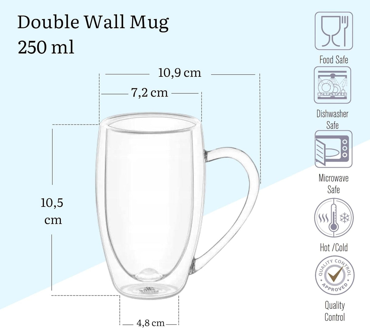 Wilmax Doppelwandiger Becher 4er-Set (2x 400 ml / 2x 250 ml) Transparent