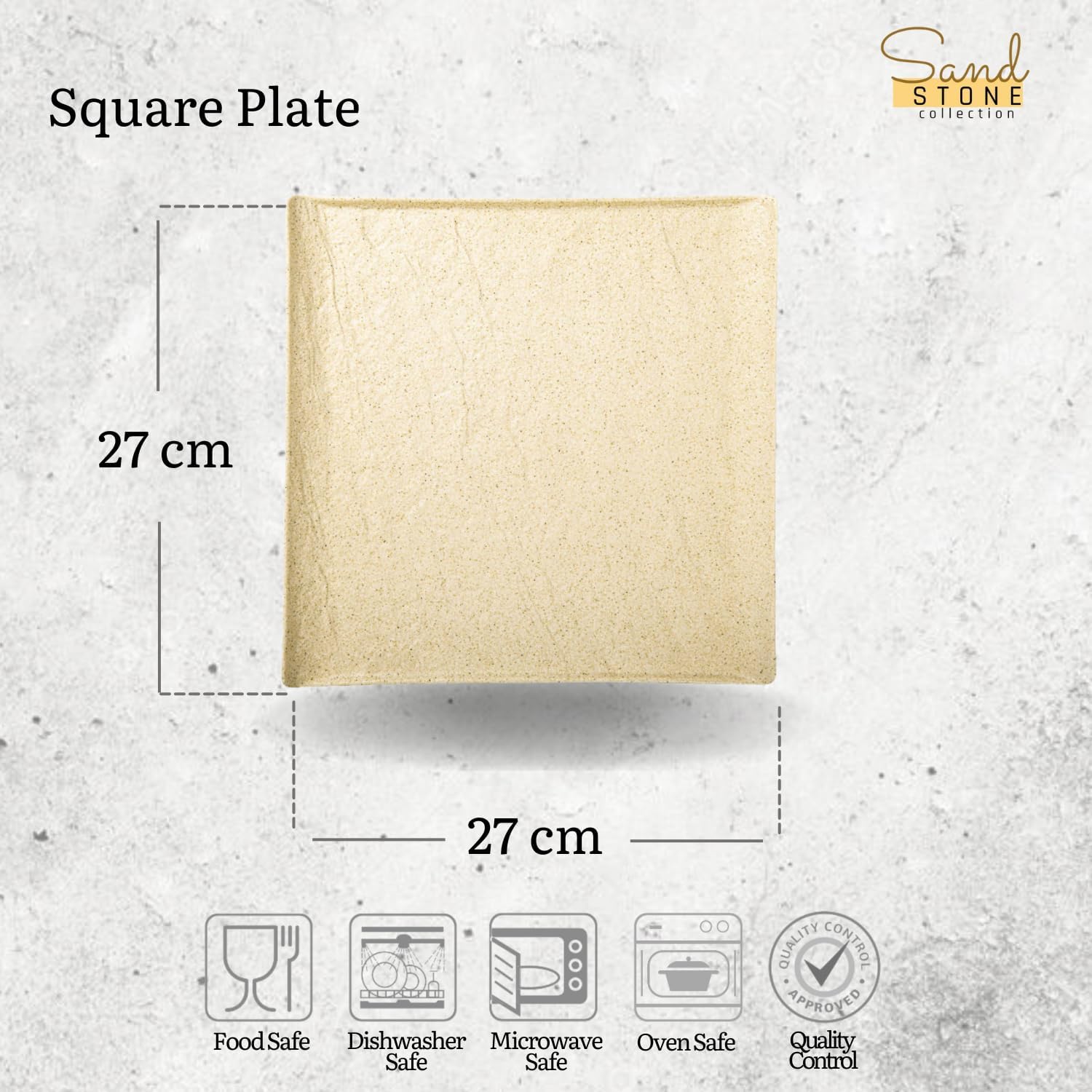 Wilmax Quadratischer Teller 27 × 27 cm Sand aus Porzellan