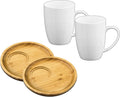 Wilmax Servierset 4-teilig mit Bambustellern 17,5 cm und Porzellanbechern 460 ml