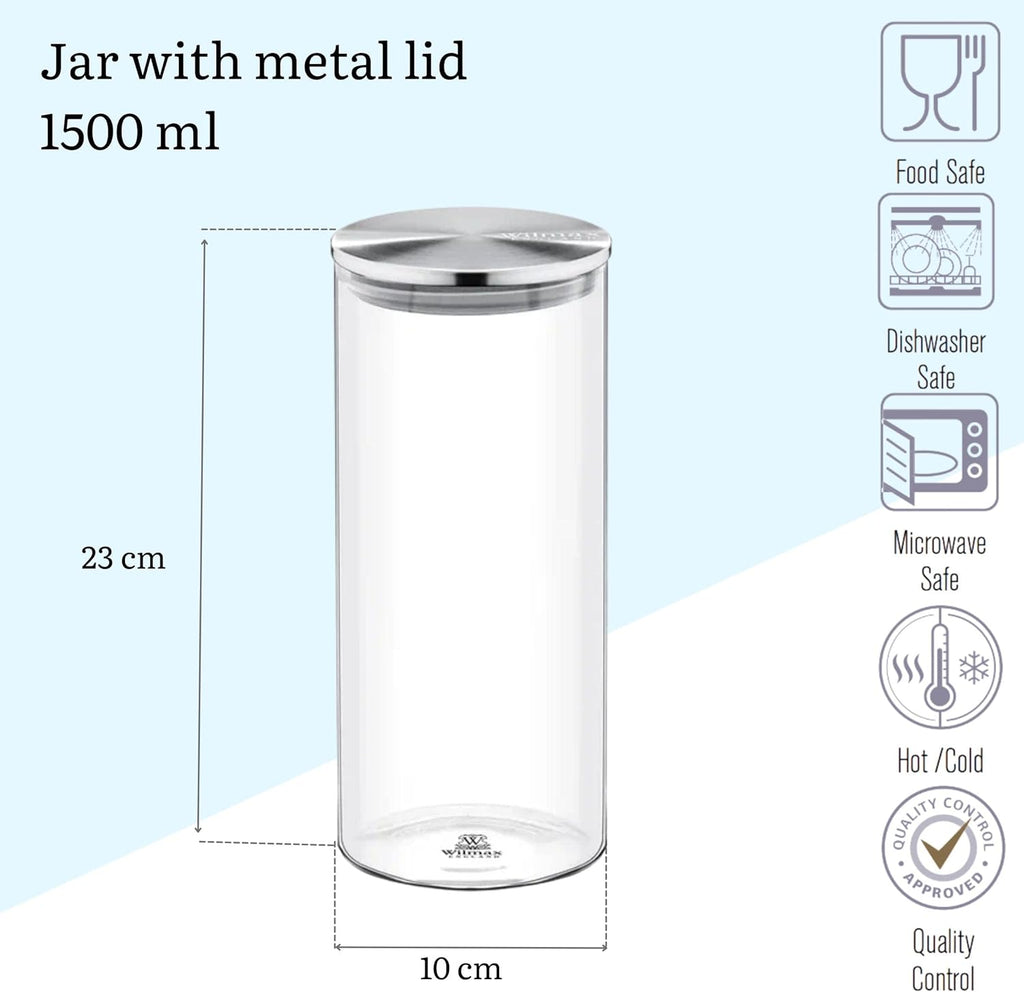 Wilmax Vorratsglas 1500 ml mit Edelstahldeckel 2er Set WL-888517/A2