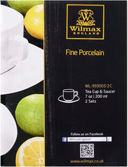 Wilmax WL-993003/2C Porzellan Teetassen- und Untertassen-Set, Weiss, 200mL Kapazität, 2 Stück