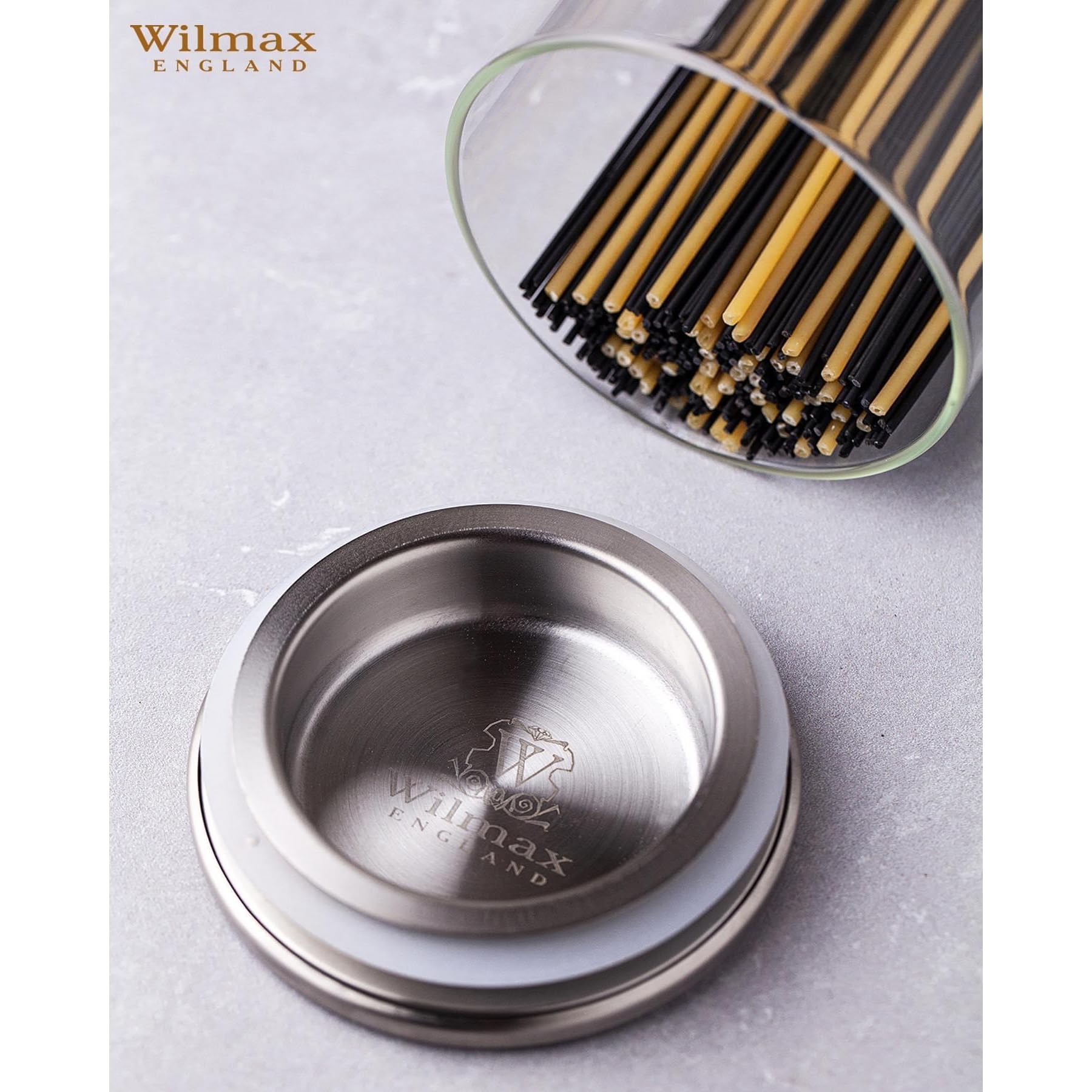 Wilmax WL-888517/A Borosilikatglas Vorratsdose mit Edelstahldeckel, 1500mL Kapazität, 2 Set