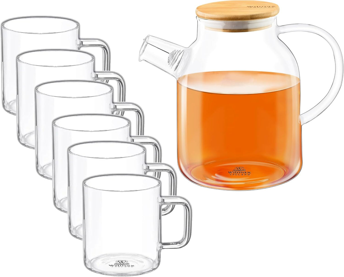 Wilmax Getränkeset 7-teilig mit Teekanne 1100 ml mit Edelstahlfilter und 6 Kaffeetassen 400 ml