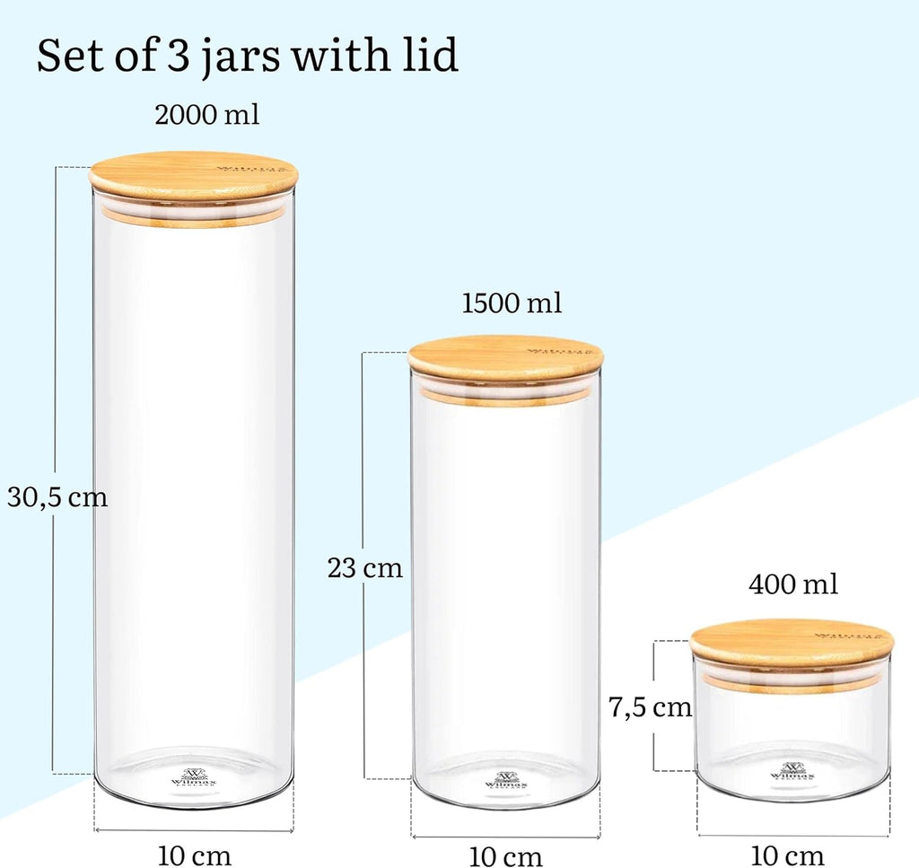 Wilmax Vorratsglas mit Bambusdeckel 3er-Set