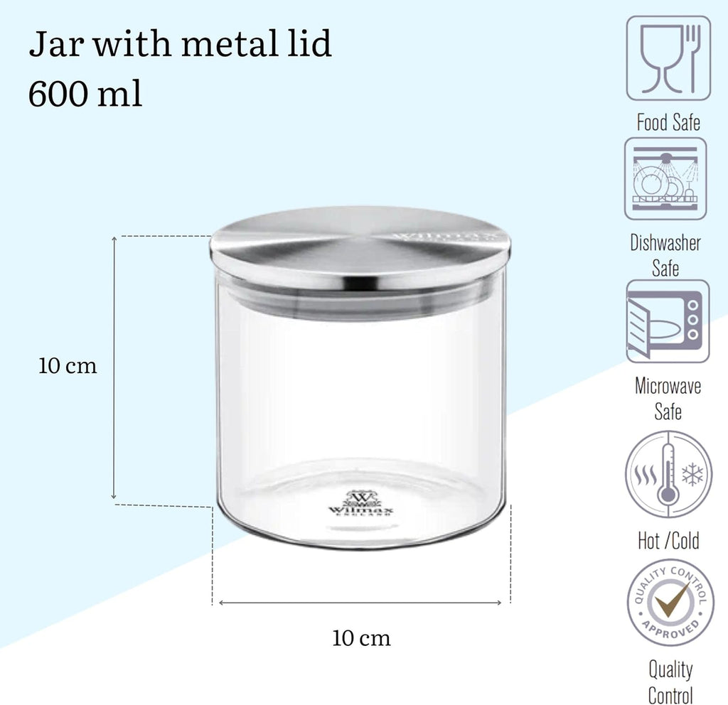Wilmax Vorratsglas 600 ml mit Edelstahldeckel 3er Set WL-888512/A3