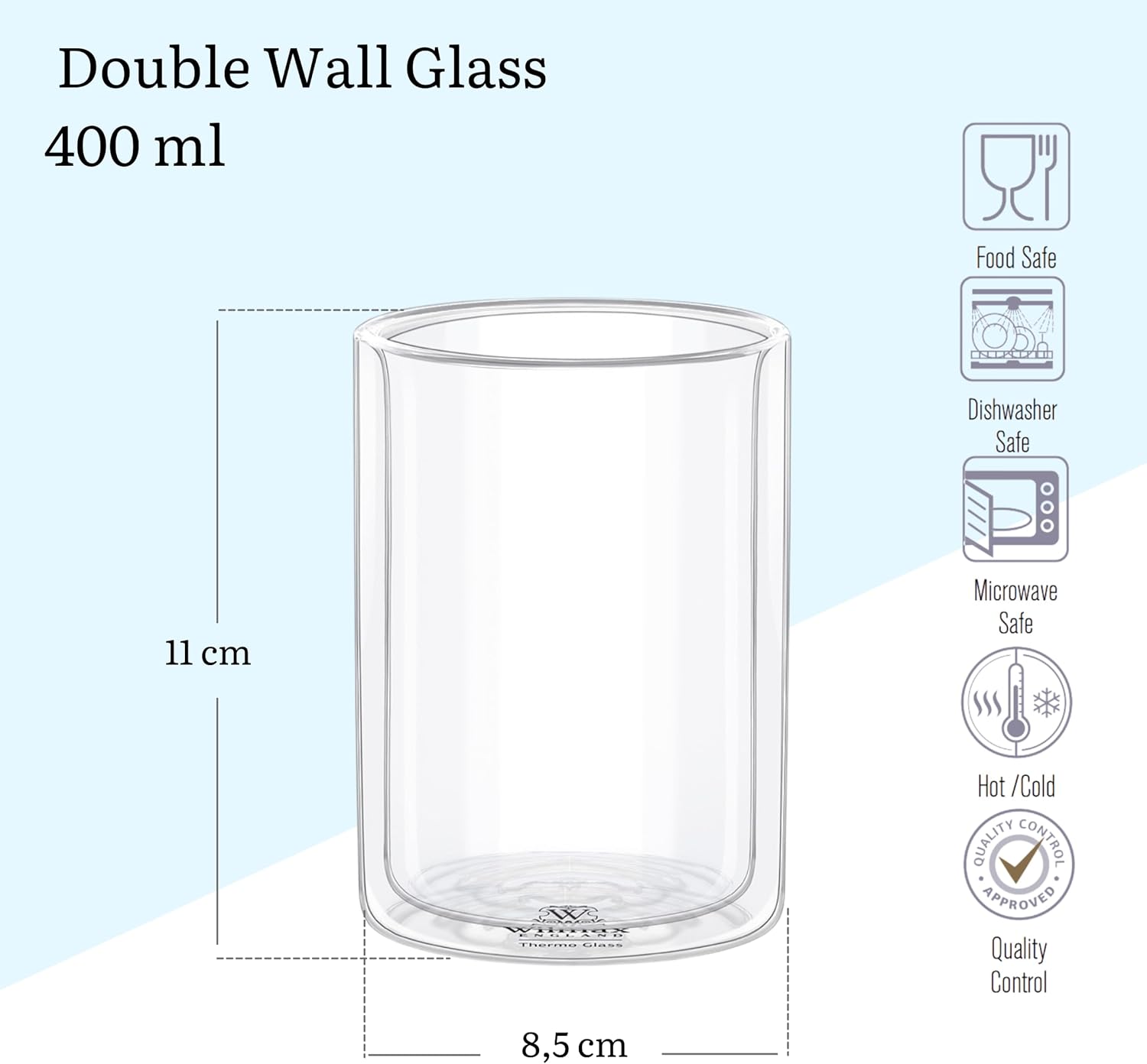 Wilmax Doppelwandiges Thermoglas 400 ml Transparent