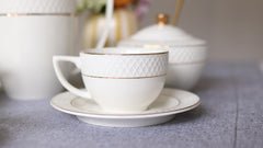 Wilmax tea cups &amp; saucers set with gold rim, 240 ml, set of 6 – WL-880102404/AB6