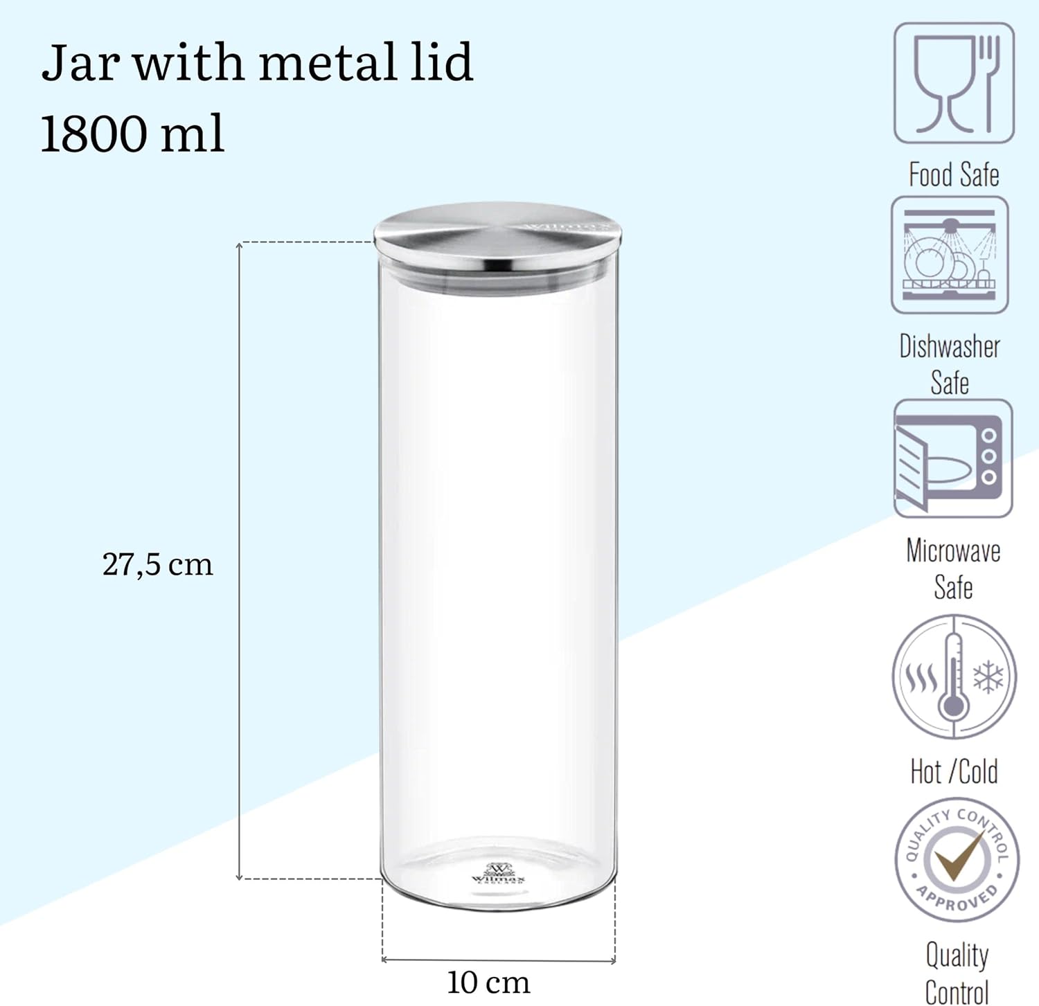 Wilmax WL-888519/A Borosilikatglas Vorratsdose mit Edelstahldeckel, 1800mL Kapazität, 2 Set